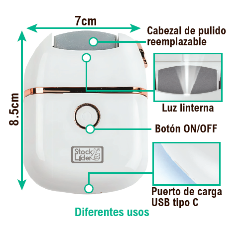 Lima Eléctrica de Pedicura Recargable USB-C